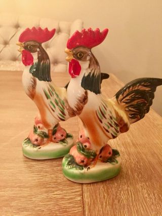 Vintage L&m Porcelain Rooster Farmhouse Country Home Figurines Matching Set