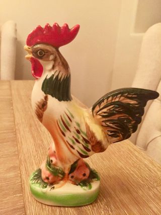 Vintage L&M Porcelain Rooster Farmhouse Country Home Figurines Matching Set 2