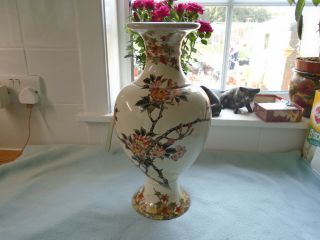 Antique Chinese ? Japanese Baluster Hand Painted With Flowers Vase