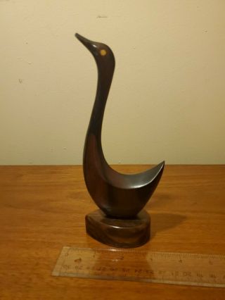 Vintage Mcm Carved Wood Kamagong Philippines Wooden Duck 7”
