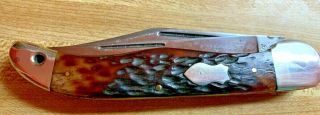 Vintage 2 Bld Kinfolks 5.  25 " Folding Hunter Pocket Knife Bone Handles