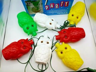 Vintage NOMA Owl Blow Mold String of 7 Lights in Org.  Box RV Camper Patio VGUC 2