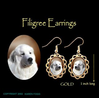 Great Pyrenees Dog - Gold Filigree Earrings Jewelry