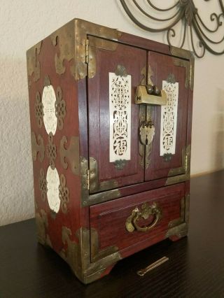 Antique Vintage Chinese Jewelry Box / Chest With Lock And Key