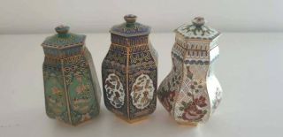 Set Of 3 Chinese Cloisonne Enamel Urn Lidded Jar Vase