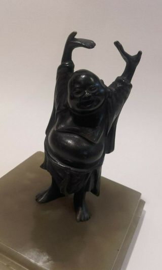 Antique Vintage Chinese Bronze Figure of Buddha on Onyx base. 2
