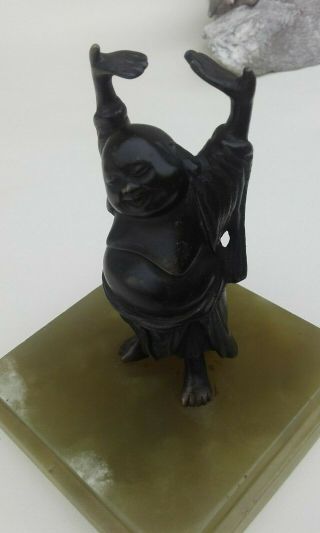 Antique Vintage Chinese Bronze Figure of Buddha on Onyx base. 3