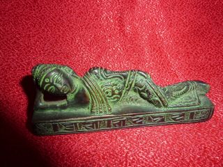 Chinese /nepal 10cm Long By 3.  5cm Lying Down Buddha Figure On Pattern Base Stand