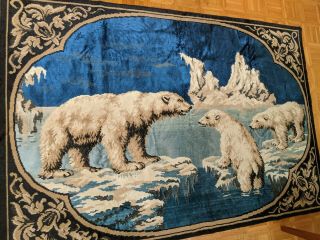 Wall Hanging Tapestry Rug Polar Bear Large Vintage 6 ' x 4 ' 1964 2
