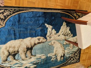 Wall Hanging Tapestry Rug Polar Bear Large Vintage 6 ' x 4 ' 1964 3