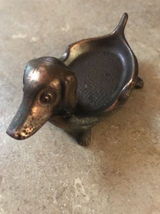 Vintage Bronze Dachshund Wiener Dog Ashtray 5  s long 3