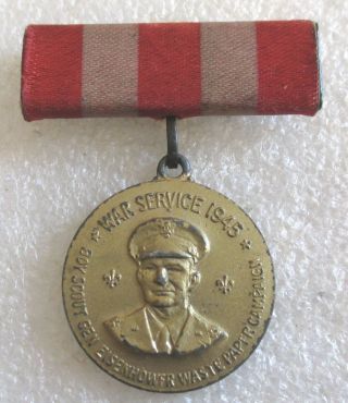 Vintage Boy Scout 1945 War Service Award Medal Badge Pin - Waste Paper Campaign