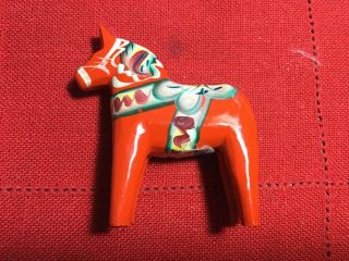 Dala Horse 3” Sweden Nils Olsson Wood Carving With Sticker