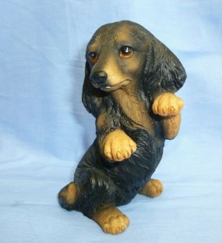 Dachshund Dog Figurine,  Long Hair Sitting Up/begging 5.  25 " Tall Black/brown