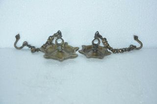 2 Pc Old Brass Handcrafted Flower Shape Solid Hanging Oil/lamp,  Rich Patina