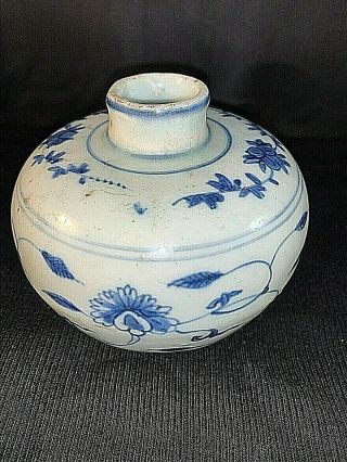 Chinese Antique Ming Blue And White Water Pot - Rare Rabbit Mark On Bottom