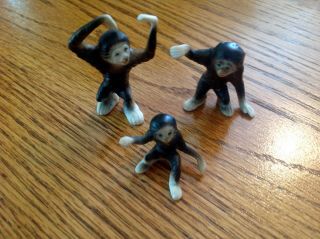 3 Vintage Bone China Japan Chimpanzee Miniature Figurines Monkey Chimp Marked