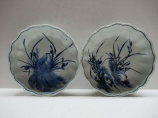 Vintage Chinese Porcelain Blue & White Decorated Bowls (2)