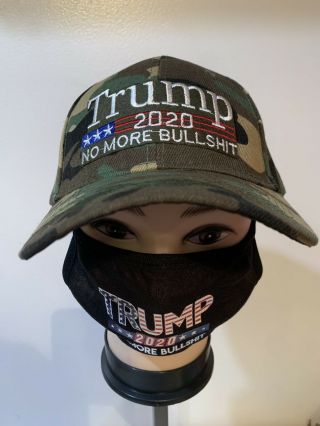 Trump 2020 No More Bullshit Adjustable Baseball Hat Cap With Face Make Camo