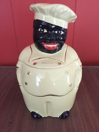Vintage Black Americana Pearl China Co Cooky Chef Cookie Jar Yellow 22k Gold