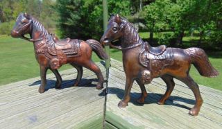 Vintage Spelter Metal Western Horse Toy Figure W/ Copper Bronze Finish Solid X 2