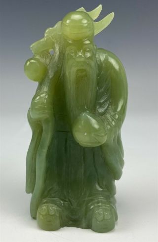 4 1/2 " Chinese Export Carved Green Jade Buddha Wise Man Hardstone Sculpture Mmb