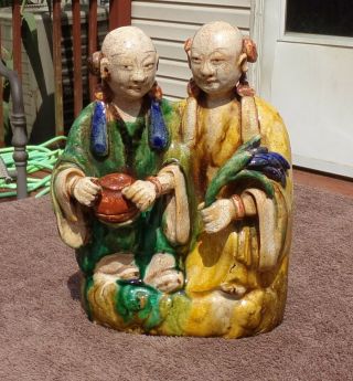 Antique Chinese Sancai Glazed Pottery HoHo Twins early Qing Kangxi Period 2