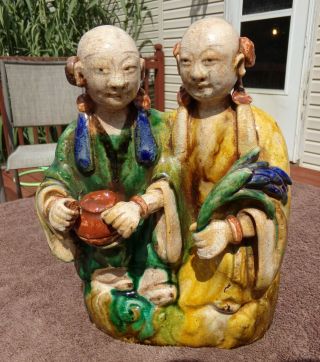 Antique Chinese Sancai Glazed Pottery HoHo Twins early Qing Kangxi Period 3