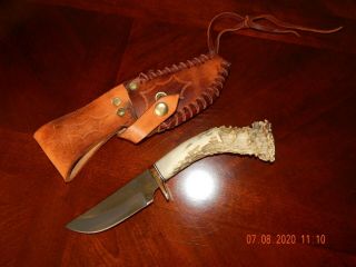 Vintage Hand Made " Ken Richardson " Hunting Knife / Leather Sheath
