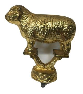 Vintage Gold Metal Sheep Trophy Topper Upcycle Crafting Hood Ornament Agricultur