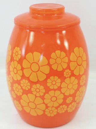 Vintage Bartlett Collins Cookie Jar Orange Yellow Daisies Mod Flower Glass Retro