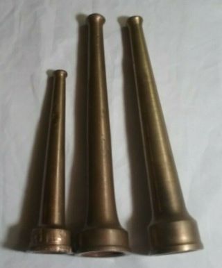Set Of 2 8 " & One 6 " Vintage Solid Brass Fire Hose Nozzles Fireman 