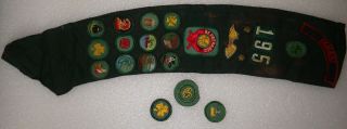 Girl Scout Merit Sash W/12 Merit Badges Tanasi 195,  3 Extra