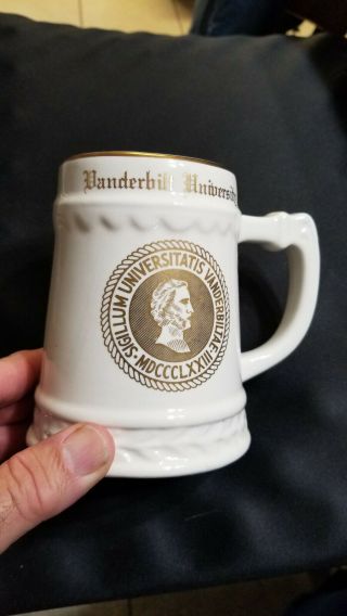 Vintage 1960s Vanderbilt University School Crest Gold Trim 16 Oz Beer Stein Cool