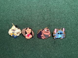 Disney Stitch Cast Lanyard Pin Set 4 Pins Jumbaa Pleakley Lilo