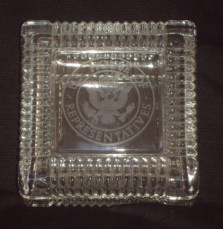 Vintage Us House Of Representatives Etched Seal Clear Glass Square Desk Box