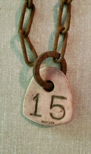Vintage Tag With Chain Cattle Cow Bull Marked " 15 " Both Sides
