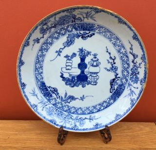 Antique 18th Century Qing Chinese Porcelain Blue And White Saucer Dish / Bowl