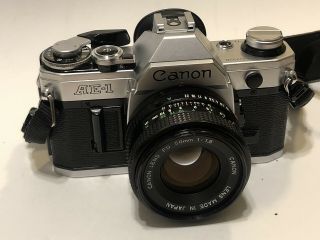 Vintage Canon Ae - 1 Film Camera With Fd 50mm 1:1.  8 Lens Read