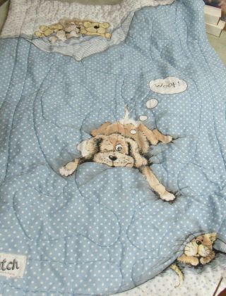 Vtg Sue Hall Snatch/patch Dog Twin Comforter Blanket Sheets Pillow Case Bedding