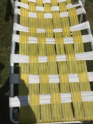 Vintage Adjustable Folding Aluminum Chaise Lounge Lawn Chair YELLOW W/ Wood Hand 2