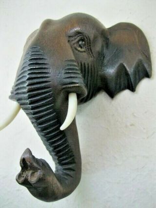 6 " Wooden Thai Elephant’s Head Wood Carved Hanging Wall Home Decor Collectible