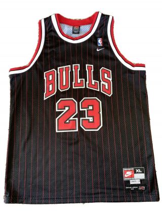 Vintage Authentic Nike Chicago Bulls Michael Jordan Blk/red Pinstripe Jersey Xl