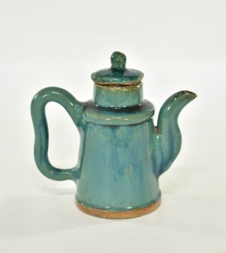 Antique Chinese Ceramic / Pottery Green Teapot / Wine Pot,  19th c 2