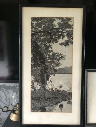 Antique Large Chinese Knitted Embroidered Silk Picture In Frame
