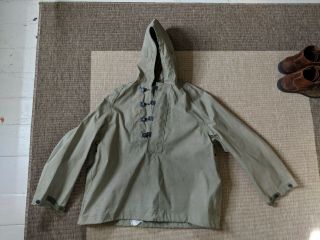 Rare Vtg Wwii 1940s Us Navy Hooded Foul Weather Hooded Smock Deck Jacket Medium