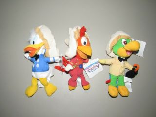 The Disney Store Bean Bag Plush 3 Caballeros.  Donald,  Panchito &jose Carioca Wit