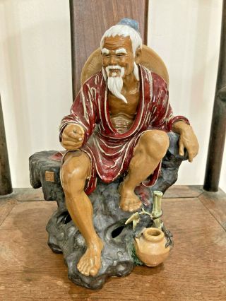 Vintage Large Chinese Shiwan Figure Of An Old Man - Signed