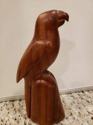 Vintage Hand Carved Wood Parrot Bird Sculpture Statue Figure