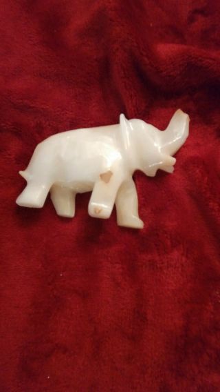 Vintage Marble Quartz Stone Elephant Hand Carved Figurine Trunk Up For Good Luck